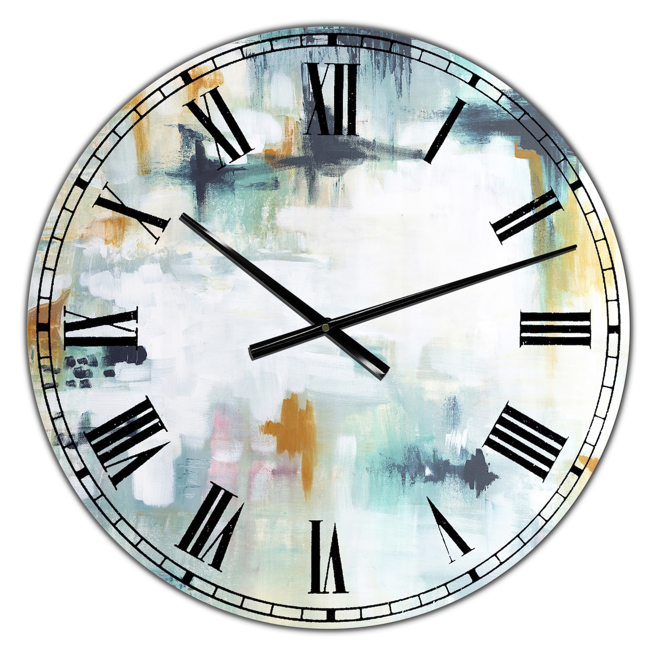 Designart 'Teal And White Composition Large Modern Wall Clock